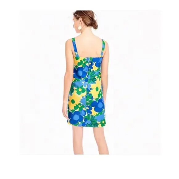 J. Crew | Blue/Green/Yellow Floral Linen Blend Shift Dress 4 - Picture 2 of 7